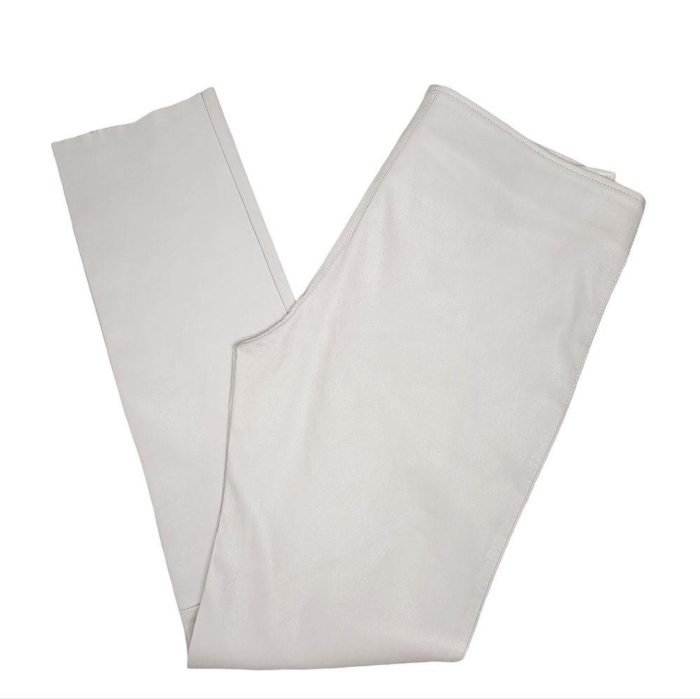 Barbara Lohmann Mid Rise Leather Pants Light Gray Straight Leg 10 Quiet Luxury